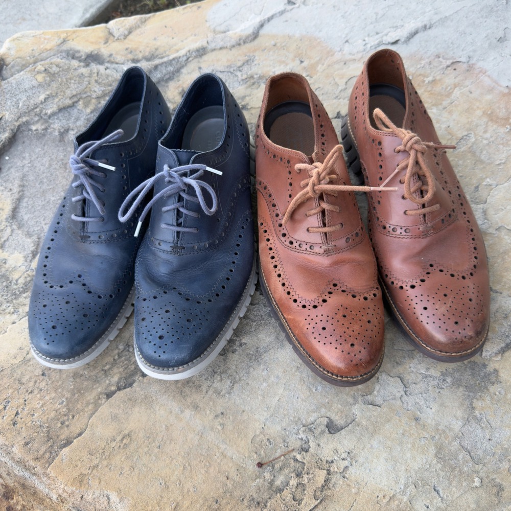 Cole Haan Men's Zerogrand Wingtip Oxford Brown and Navy Shoes 12 Lot of 2